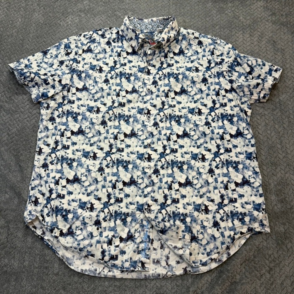 Robert Graham Shirt Men XL Blue Abstract Tie Dye Short Sleeve Classic Fit Cotton